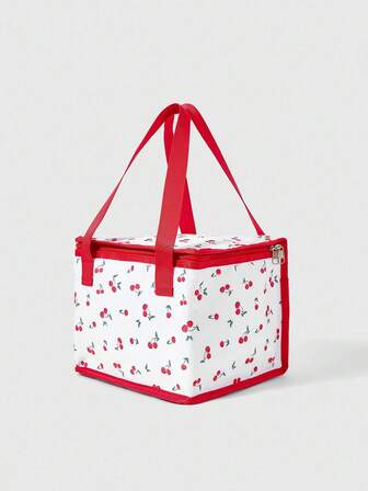 Kawaii 1pc Cherry Print Fashionable Portable Cute Insulated Lunch Bag