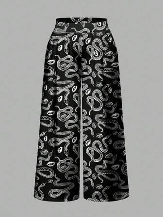 Gothic Dark Mysterious Horror Snake Eye Print Plus Size Loose Wide Leg Pants, Halloween