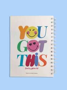 SmileyWorld® | SHEIN Letter & Smile Face Print Notebook - Blank Notebook For Drawing & Journaling,Vintage Retro Notebook, Unlined Diary For Artists - Multicolor - View 2
