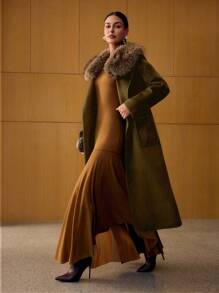 MOTF PREMIUM DETACHABLE FUZZY COLLAR OVERCOAT - Dark Green - View 2
