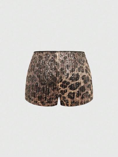 Grunge Punk Short mini taille très basse pour femmes avec imprimé léopard et ornements de paillettes, style Y2K