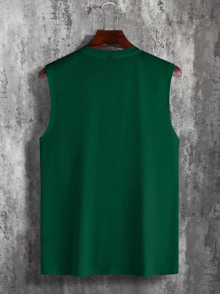 Manfinity Homme Men's Letter Print Crew Neck Casual Loose Tank Top - Dark Green - View 2