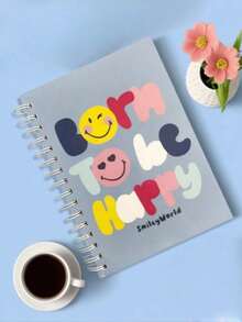 SmileyWorld® | SHEIN Letter & Smile Face Print Notebook - Blank Notebook For Drawing & Journaling,Vintage Retro Notebook, Unlined Diary For Artists - Multicolor - View 1