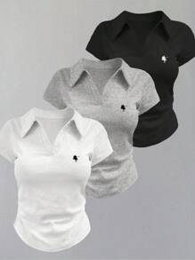 INAWLY 大码女式夏季骑士印花短袖休闲T恤 - 黑色 - 查看 1