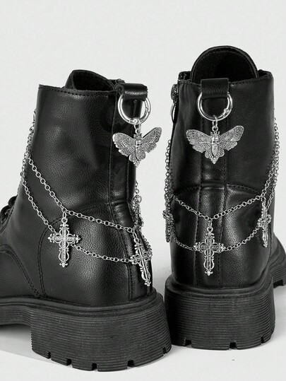 Grunge Punk 4 pièces/set Charms de chaussures style gothique chauve-souris et croix, chaînes décoratives pour chaussures/bottes, ambiance Halloween