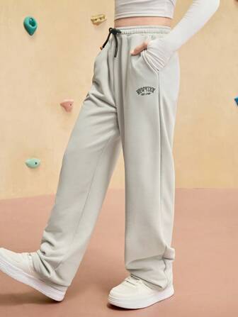 JNSQ Conjunto de sudadera y pantalones con cintura elástica oversize para niñas preadolescentes, con estampado de letras divertido, ajuste holgado, apto para uso diario en otoño/invierno, actividades al aire libre, vacaciones, streetwear, fiestas y uso casual