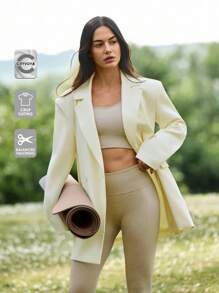 Fluxe Damen Einfarbige Marmorierte Reverskragen Langarm Lässig Loose Blazer - Gelb - Übersicht 10