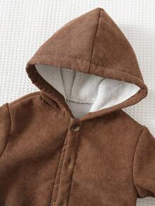 Cozy Pixies 男婴纯色连帽长袖夹克，百搭又舒适 - 棕色 - 查看 7