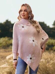 SHEIN 孕妇休闲不对称下摆长袖毛衣 - 藕粉色 - 查看 4