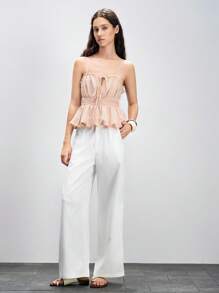 Lumivelle Women's Solid Color Peplum Hem Summer Camisole Clothes For University - Dusty Pink - View 3