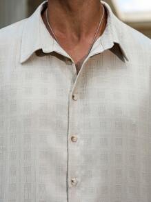 Manfinity Homme Plus Size Men's Single-Breasted Casual/Business Short Sleeve Shirt