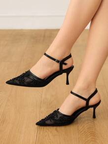 CUCCOO HITCHD Women's Embroidered Lace Beaded Floral Pointed Toe Stiletto High Heel Shoes, Elegant Romantic Sexy Black Mesh Lace High Heels, Formal Dress Shoes For Wedding, Party, Cocktail, Prom For Christmas Elegant Shoes Wedding Shoes Summer Shoes Bride Shoes - Black - View 3