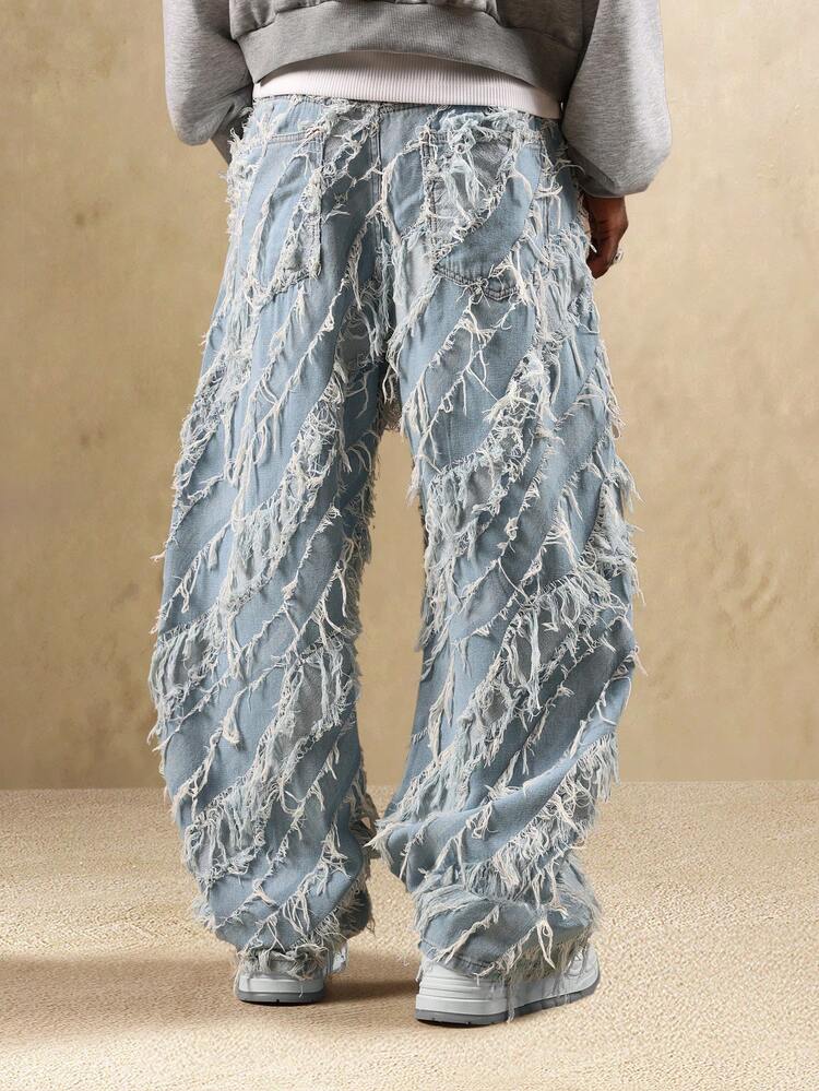 Distressed Baggy Carpenter Jeans With Lightning Pattern