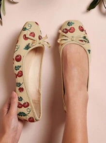 SHUZIA 女士休闲优雅舒适樱桃刺绣芭蕾平底鞋 - 彩色 - 查看 3