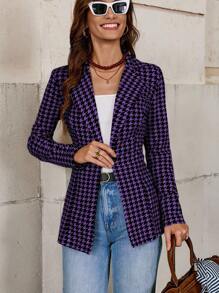 SHEIN Clasi Blazer de talle ceñido con estampado de pata de gallo de moda para otoño/invierno - Morado - Ver 8