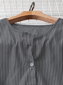 Rusticease Blusa de rayas con bajo curvo de estilo informal de vacaciones para tallas grandes