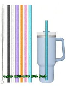 Replacement Straw, Compatible With Stanley 40 Oz 30 Oz Cup Tumbler, 1/6 Packs Reusable Straw With Cleaning Brush, Reusable Straws For Cup Replacement, Clear Hard Drinking Straws For, 10mm Large Wide Water Bottle Straw For Cup Accessories