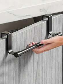 Stainless Steel Towel Rack Multi-Purpose Single Door Bathroom Kitchen Cabinet Towel Rag Rack Shelf Hanger Punch-Free Rag Hanger - Black - View 8