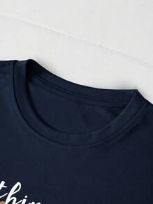 INAWLY Plus Slogan Graphic Tee Nothing Is IMPOSSIBLE Graphic Tees Women Tops - Navy Blue - View 4