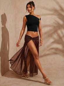 Hauture Women's Solid Color Asymmetric Sleeveless Top - Black - View 4