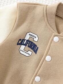 Cozy Pixies Baby Boy Letter Pattern Contrast Color Round Neck Long Sleeve Baseball Jacket Baby Boy Jacket Infant Jacket Hooded Baby Jacket Baby Boy Warm Jacket Baby Boy Winter Jacket Fall