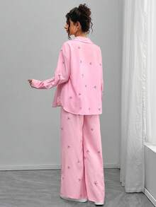 Momance Elegant Casual Butterfly Print Pink Long Cardigan Maternity Set