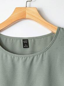 EMERY ROSE 2pcs Plus Size Set: Solid Color Round Neck Short Sleeve T-Shirt And Pants, Fashionable For Summer,Vacation Outfits Woman - Green - View 6