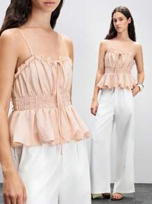 Lumivelle Women's Solid Color Peplum Hem Summer Camisole Clothes For University - Dusty Pink - View 1