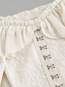 SHEIN MOD Plus Size Black Velvet Asymmetrical Hem Tie Waist Dress, Jacquard Waistband, Vintage Palace Style, Suitable For Graduation Season, Summer - Beige - View 5