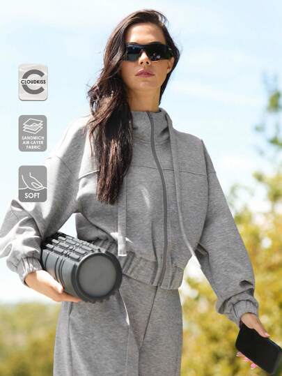 Fluxe 女士休闲纯色针织连帽长袖套头衫