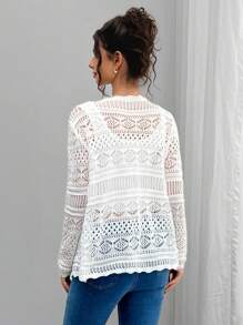 Momance Pregnant Women's Hollow Out Design Long Sleeve Front Tie Casual Thin Cardigan