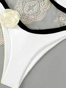 Swim Chiccia Bộ bikini họa tiết hoa trang trí bãi biển màu sắc cho nữ - Đen và trắng - Xem 4