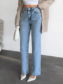 EURMUSE Women's Casual Washed High Waist Straight Leg Jeans - Light Wash - View 5