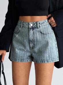 EURMUSE High Waist Rhinestone Deocr Denim Shorts Womens Shorts Women S Outfits  Work Outfits For Women Womens Petite - Light Wash - View 3