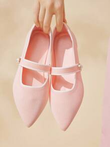 CUCCOO BASICS Damskie płaskie, dzianinowe półbuty z noskiem w szpic, wygodne, oddychające, codzienne/robocze - Różowy - Zobacz 5