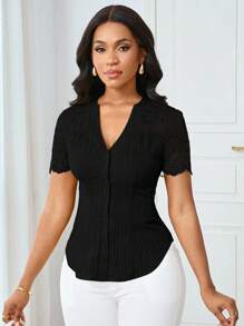 Lyxana Women's Casual Solid Color Simple Commuter Shirt, Summer