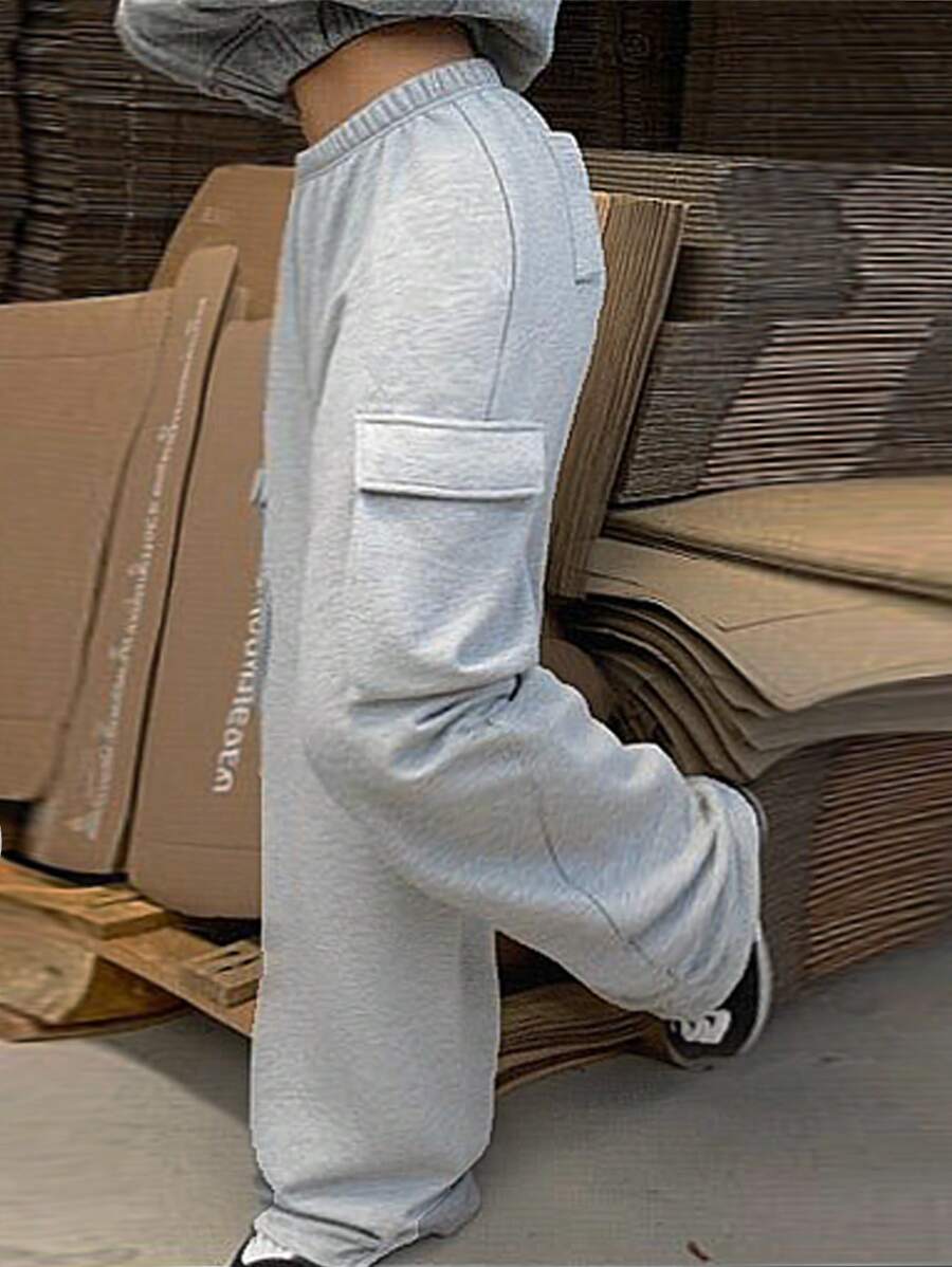 SHEIN Tween Girls' Winter Streetwear Basic Casual Loose Fit Gray Sweatpants,Christmas/New Year/Thanksgiving/Party/Elegant/Chic,Comfortable,Warm - Light Grey - View 1