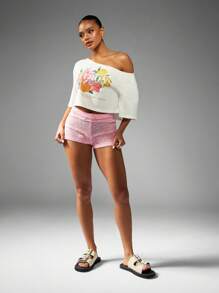 MISSGUIDED 复古风格针织短裤沙滩罩衫夏季假日法国里维埃拉风格钩针高腰节日家居服沙滩装热裤 - 粉色 - 查看 5