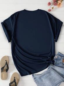 INAWLY Plus Slogan Graphic Tee Nothing Is IMPOSSIBLE Graphic Tees Women Tops - Navy Blue - View 2