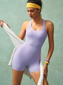 VARSITIE Mono de un solo color con espalda retorcida y cuello halter