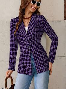 SHEIN Clasi Blazer de talle ceñido con estampado de pata de gallo de moda para otoño/invierno - Morado - Ver 7