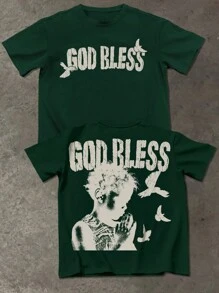 Manfinity EMRG Men's Casual Summer T-Shirt With Figure & Letter Print - Dark Green - View 4