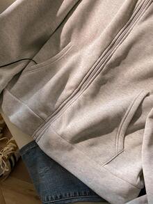 青少年（女孩）百搭休闲运动日常高街宽松连帽口袋落肩卫衣夹克