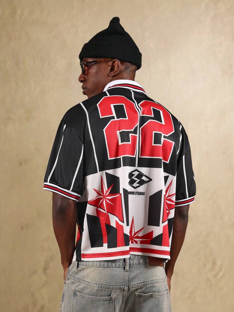 Geometric Pattern Polo Shirt With Racing Number Design