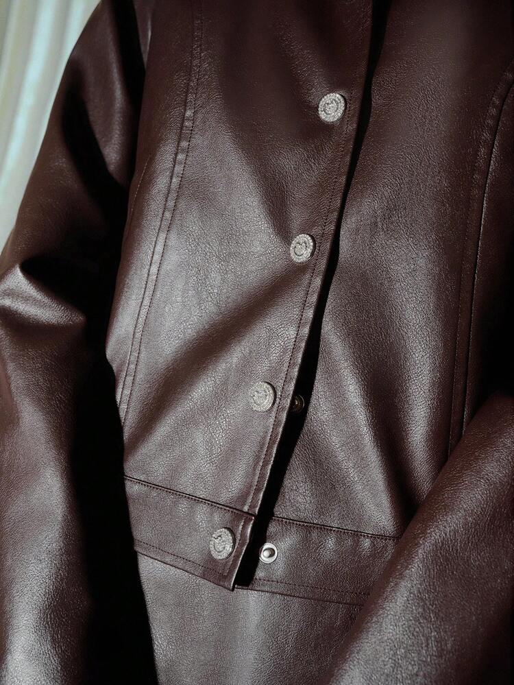S.W.Smiley x MOTF PU LEATHER CONTRAST COLLAR BUTTON UP JACKET