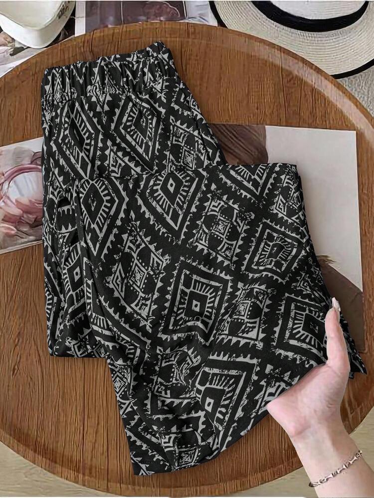 Plus Size Women's Vent Pockets Geometry Graphic Graphic Vintage Printed Casual Loose Vacation Summer Pants