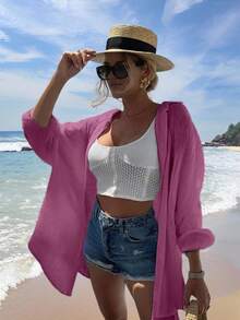 Women's Vacation Casual Sequin Eye Loose Fit Blouse - Hot Pink - View 3