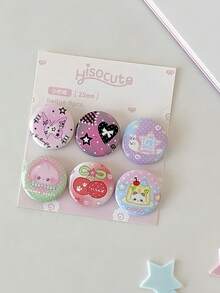 SHEIN 6-teiliges Set mit Design, süßen Cartoons, hochwertiger koreanischer Tasche, Kleidungsdekoration, Anstecknadel, Abzeichen, DIY, süße Blumen, Studentenabzeichen, Tasche, Schmuck, Anhänger, Bar