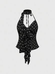 ROMWE Áo ba lỗ cổ yếm in họa tiết chấm bi phong cách Y2K gợi cảm cỡ lớn cho nữ - Nhiều màu - Xem 5