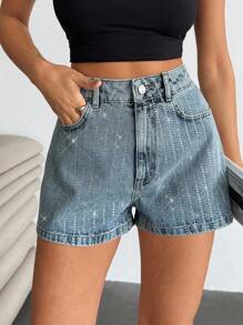EURMUSE High Waist Rhinestone Deocr Denim Shorts Womens Shorts Women S Outfits  Work Outfits For Women Womens Petite - Light Wash - View 6